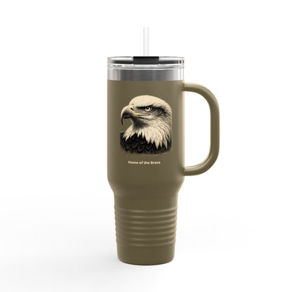 Home of the Brave text on the muted of a  40oz Insulated Travel Mug