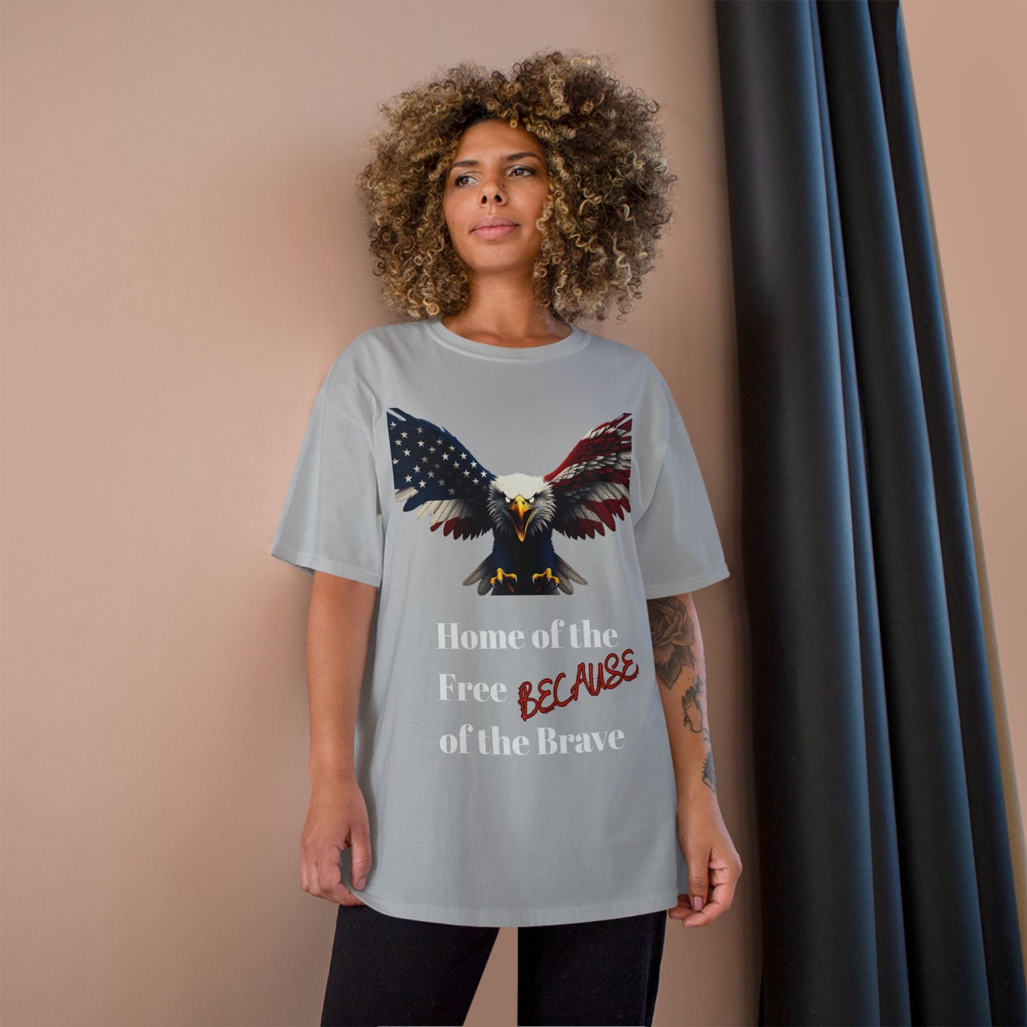 Home Of The Free Because Of The Brave Patriotic Eagle on a Champion T-shirt