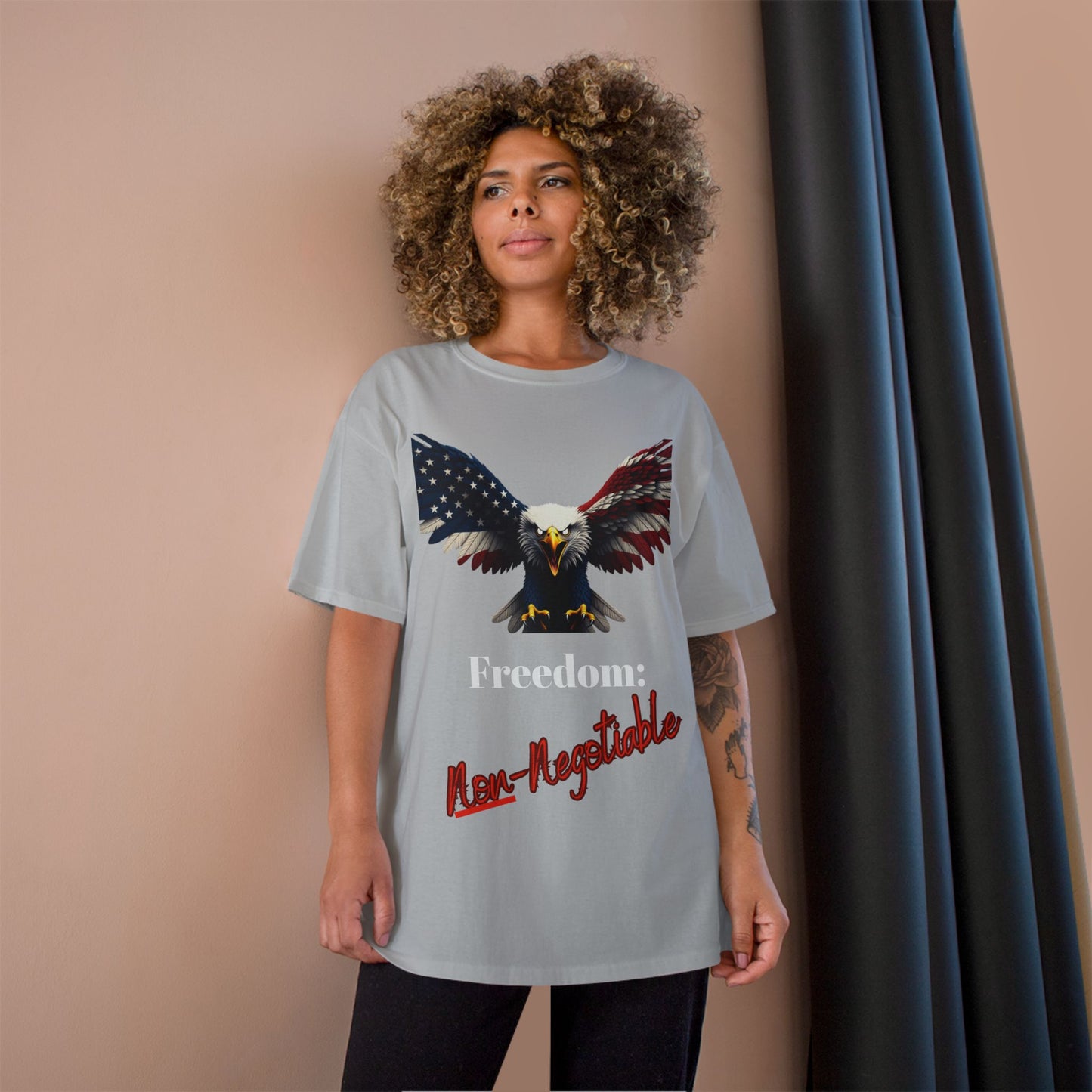 Freedom Non-Negotiable Patriotic Eagle on a Champion T-shirt