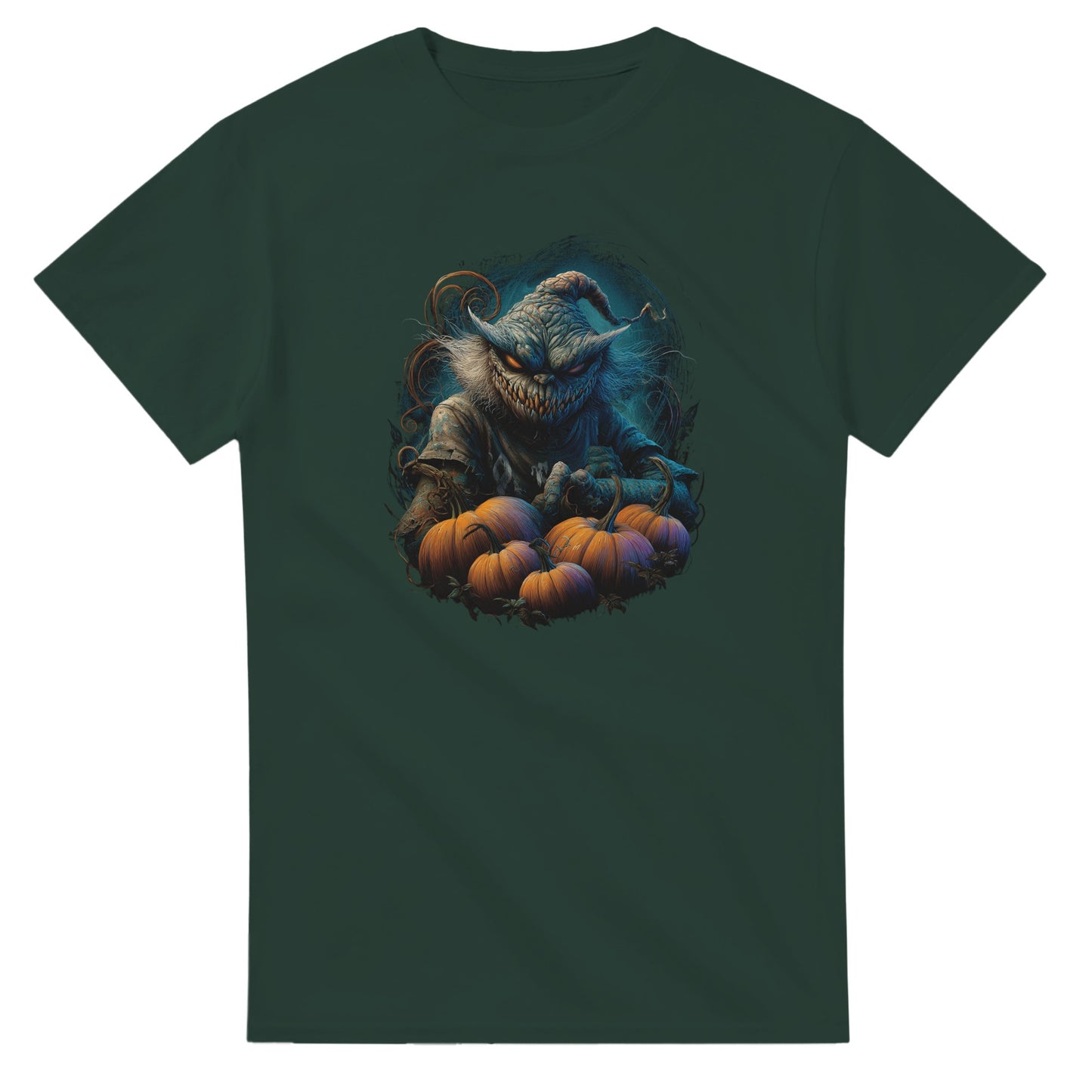 Spooky Scarecrow & Pumpkins on a Heavyweight T-shirt