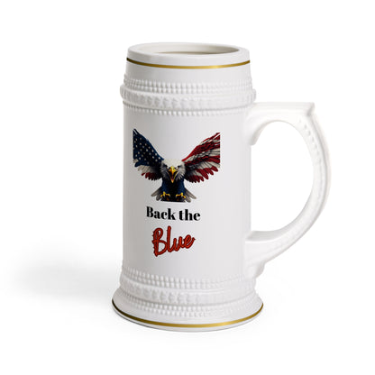 Back The Blue Patriotic Eagle on a 22oz Ceramic Beer Stein