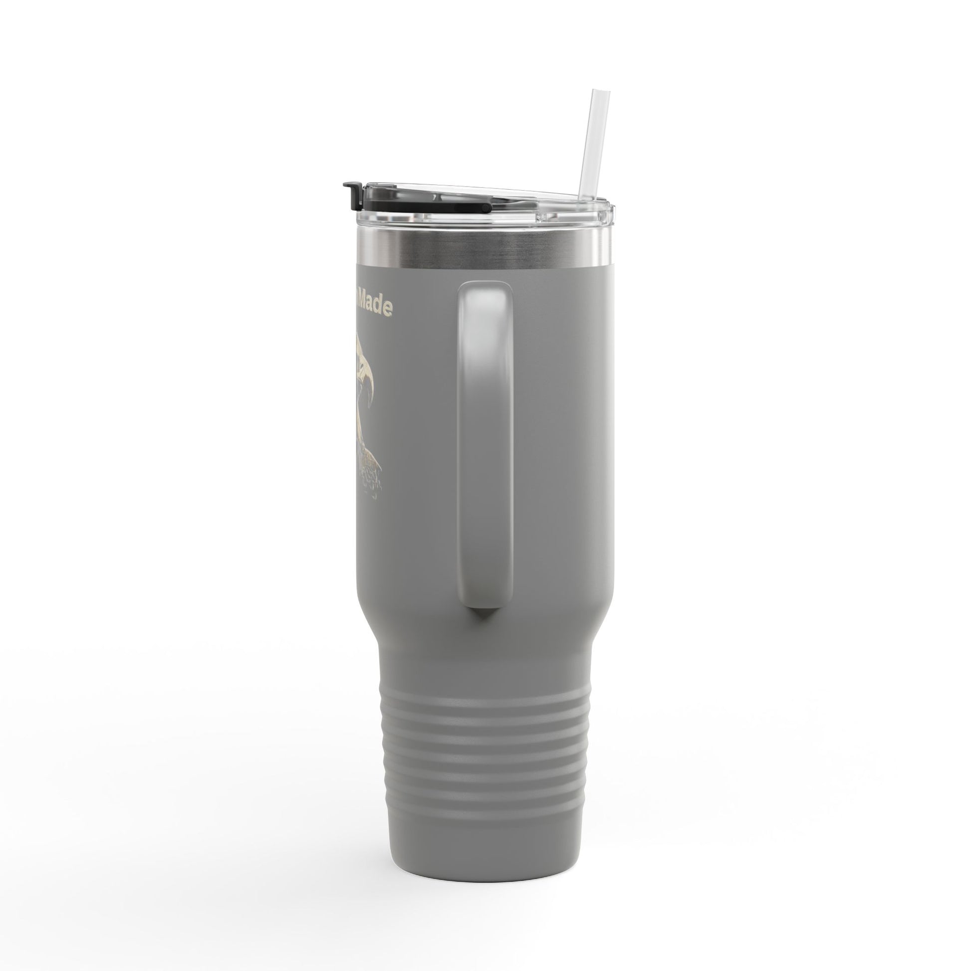 American Made text on the top of a  40oz Insulated Travel Mug