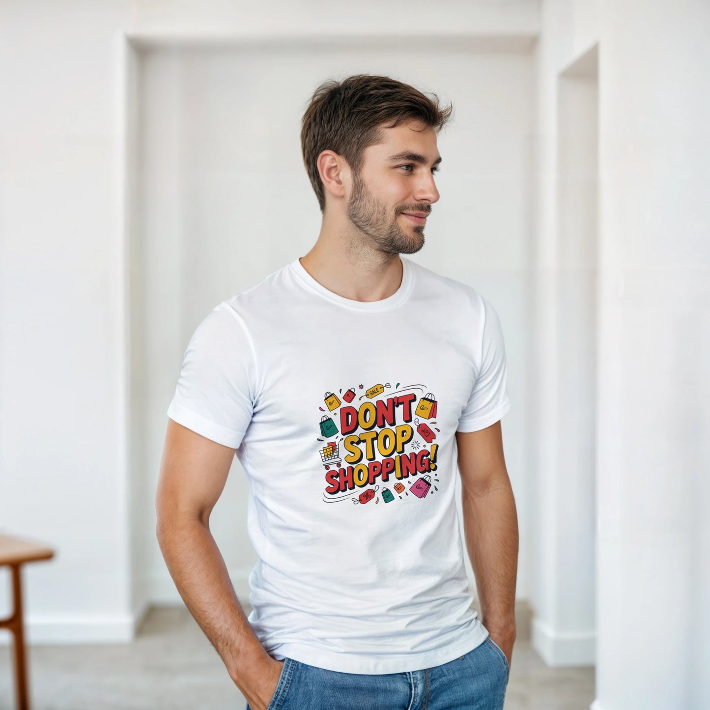 Don’t Stop Shopping heavyweight t-shirt mockup