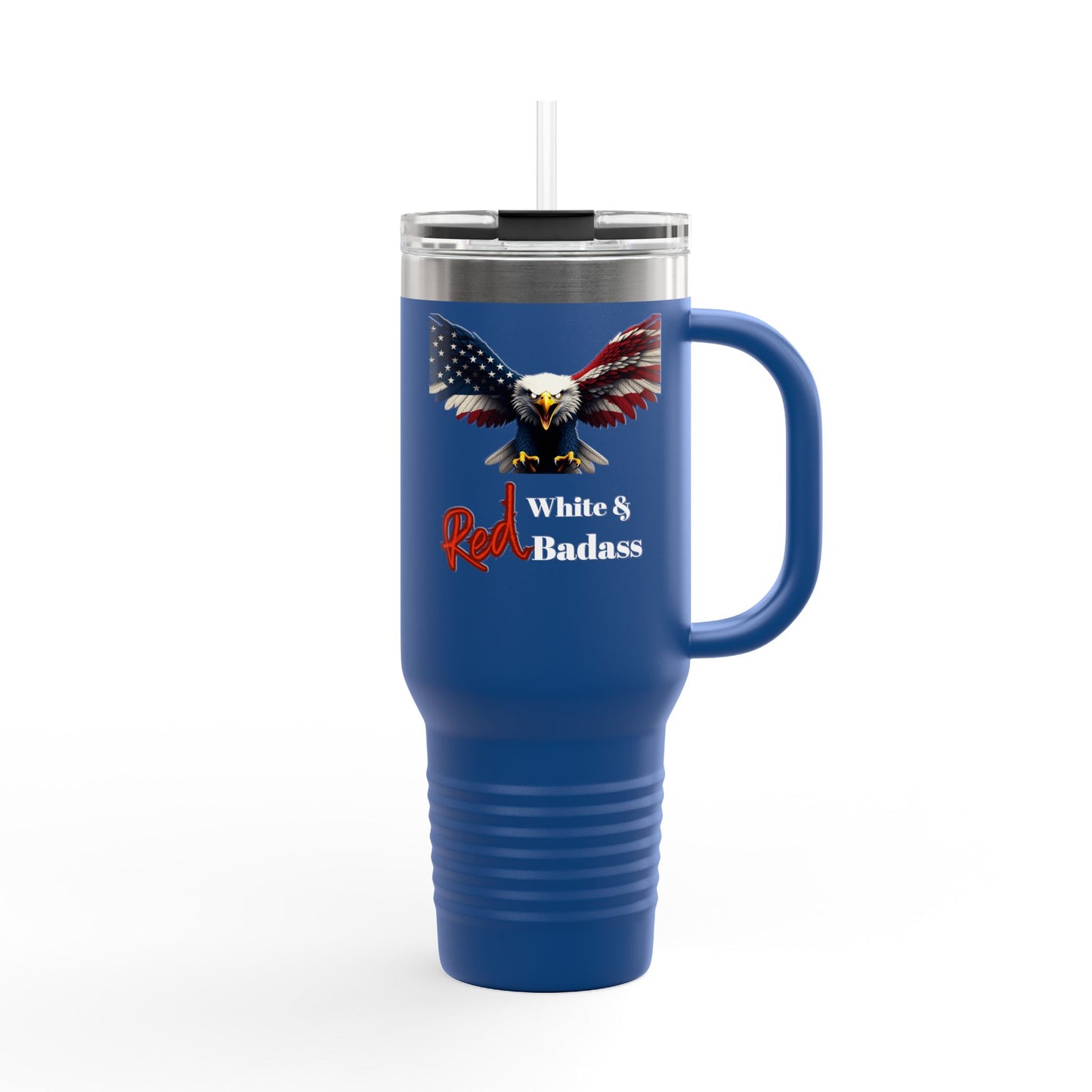 Red White & Badass Patriotic Eagle – 40oz Insulated Travel Mug