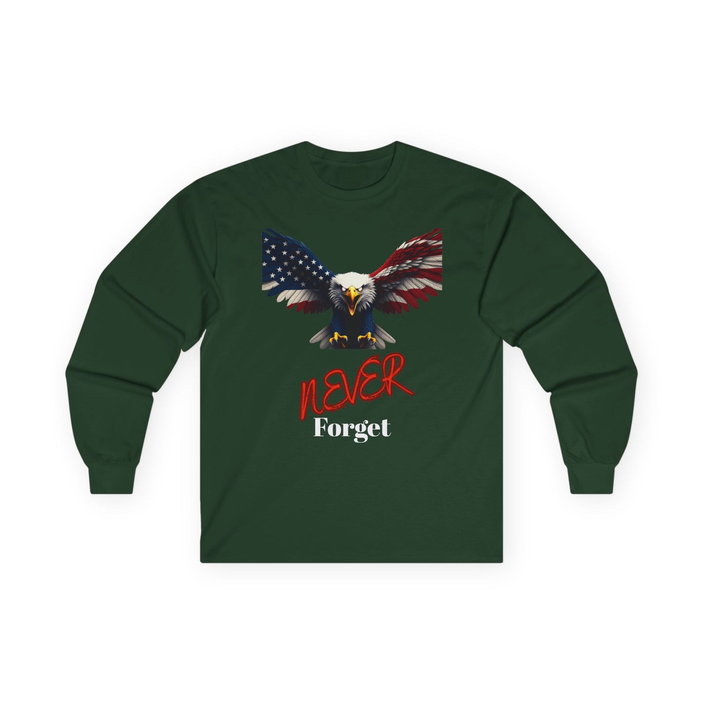Never Forget Patriotic Eagle on a long sleeve tee