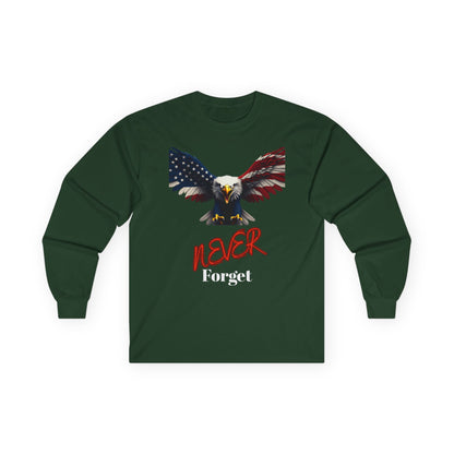Never Forget Patriotic Eagle on a long sleeve tee