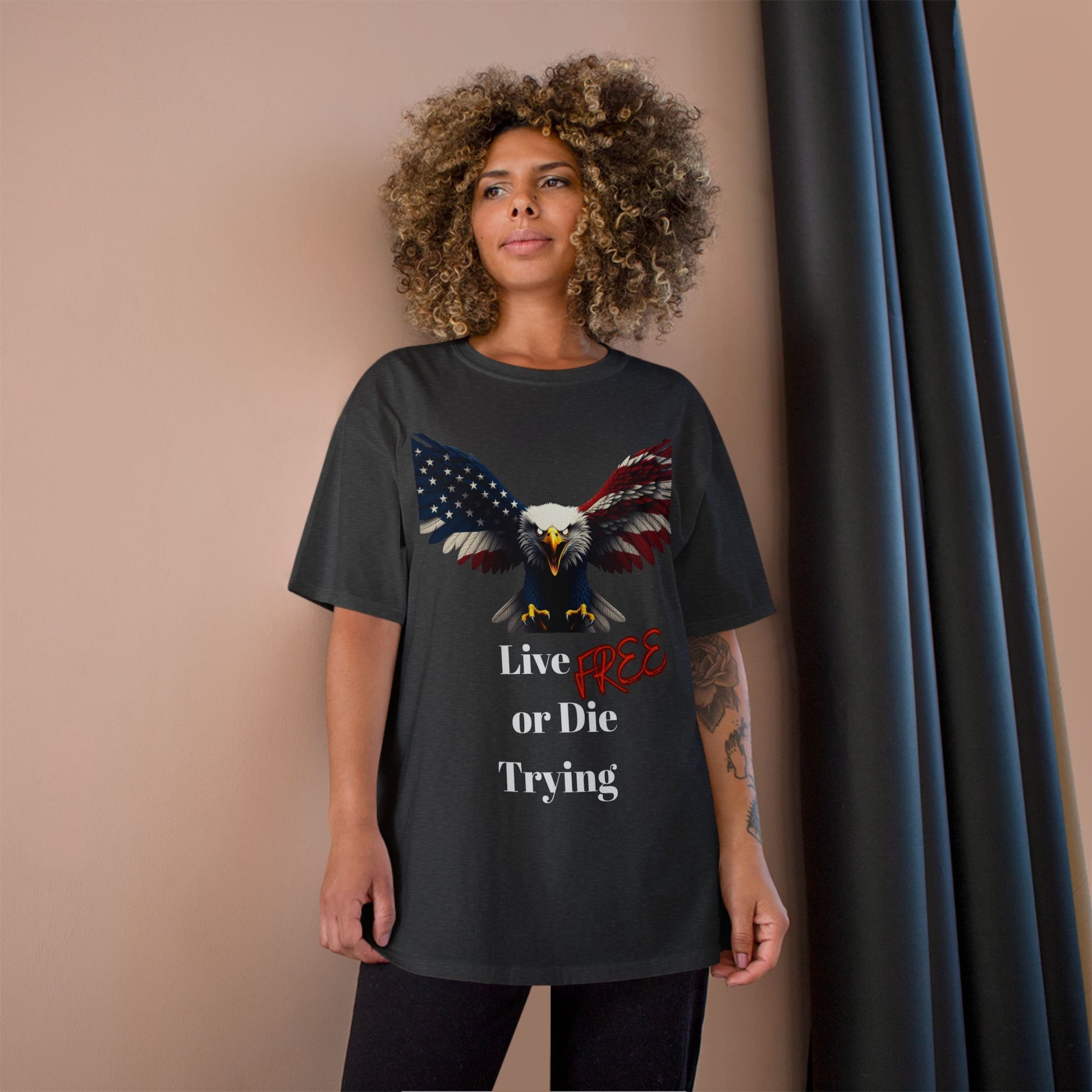 Live Free Or Die Trying Patriotic Eagle on a Champion T-shirt