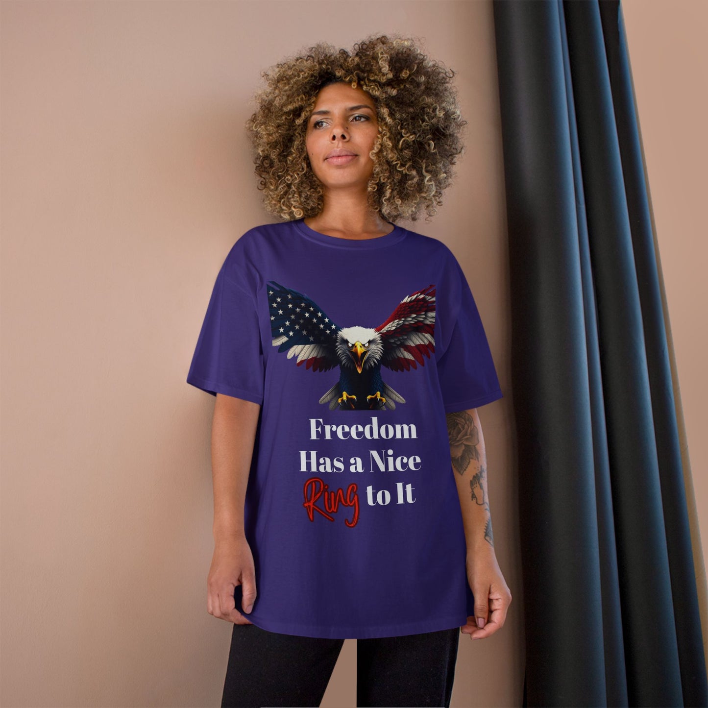 Freedom Has A Nice Ring To It Patriotic Eagle on a Champion T-shirt