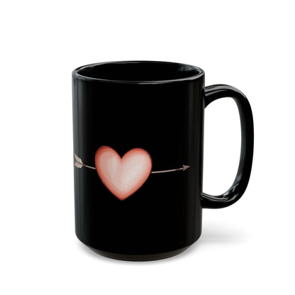 Heart and Arrow Black Coffee Mug for Valentine's Day