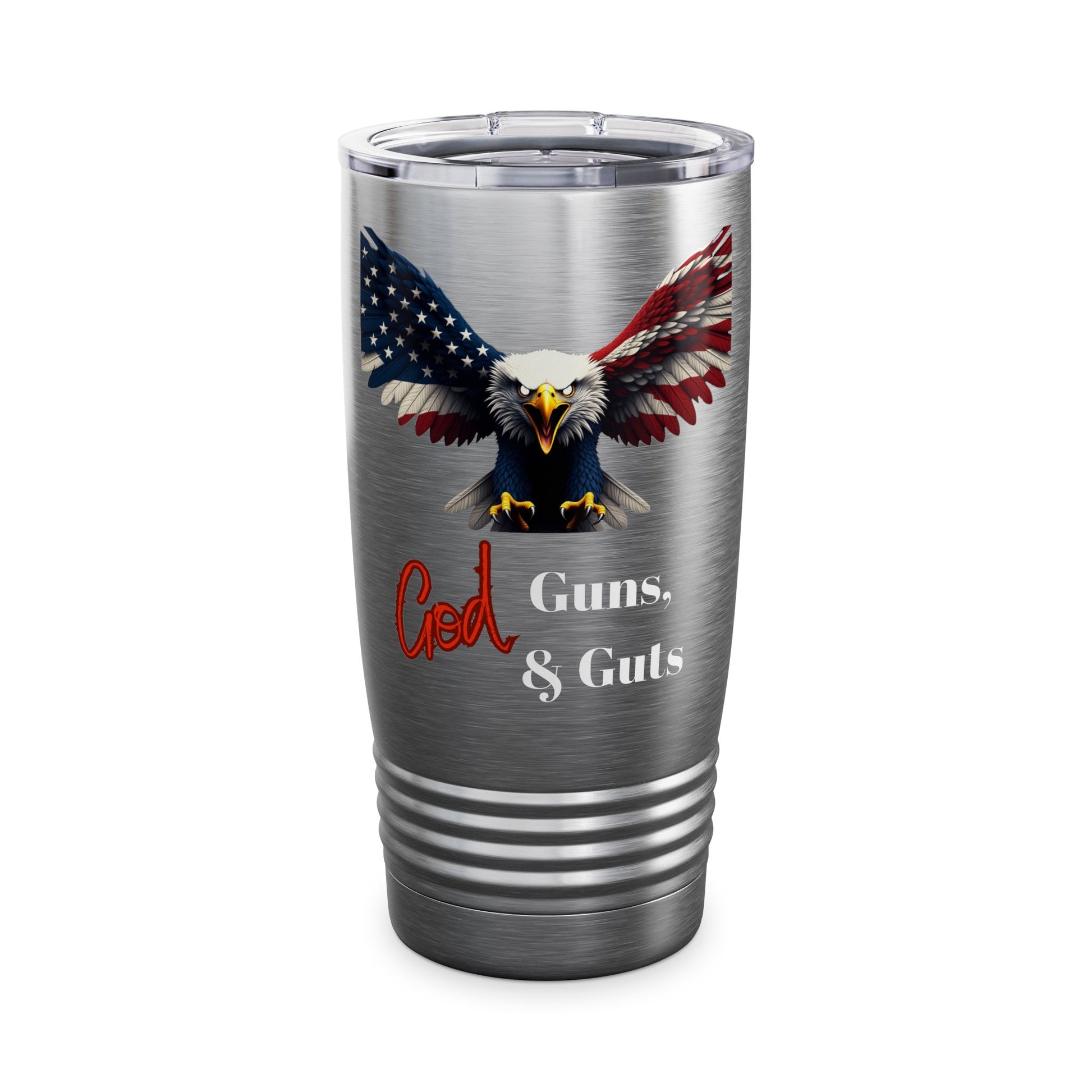 God Guns & Guts Patriotic Eagle on a 20oz Insulated Tumbler