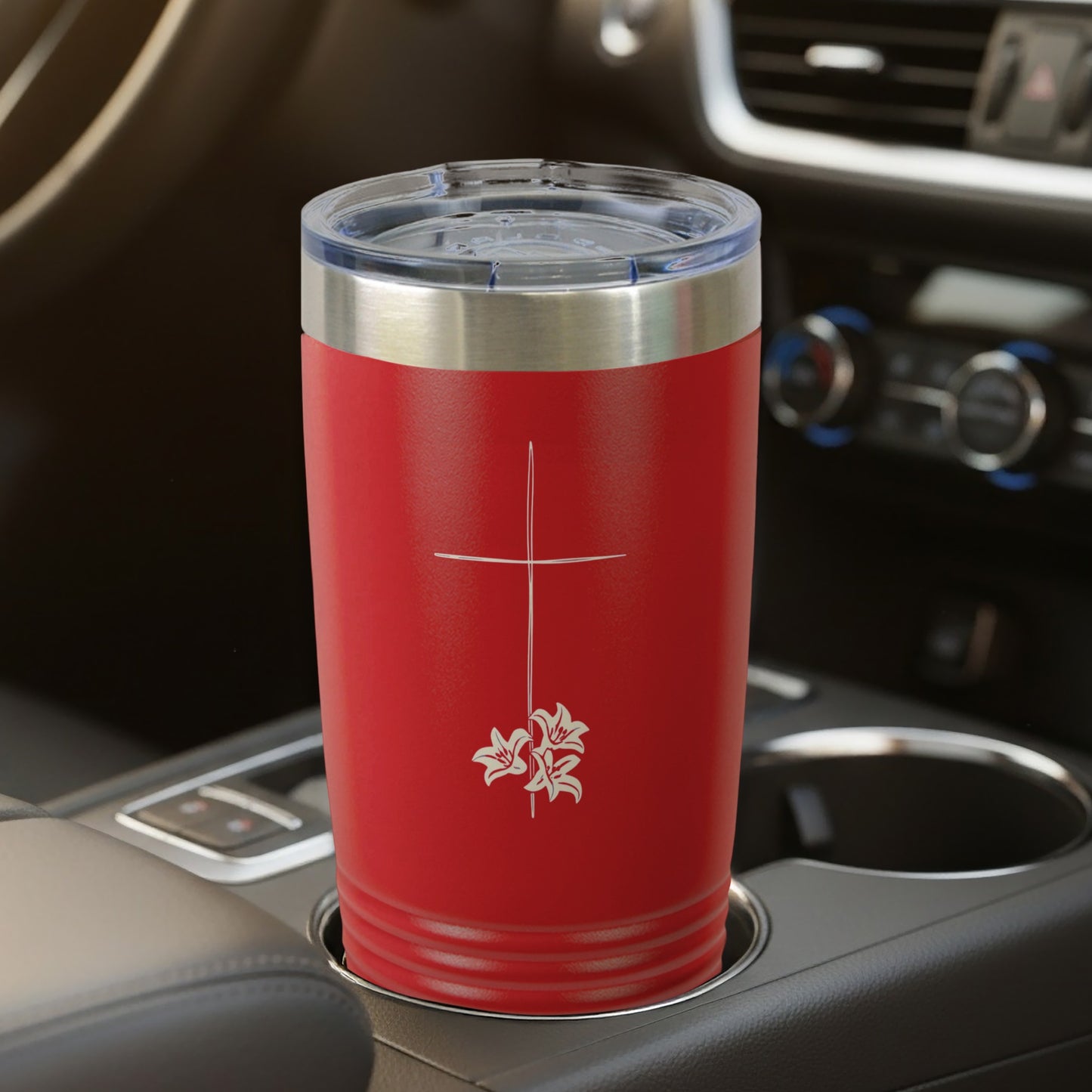 Christian Red Cross Lilies Design Car Tumbler product type