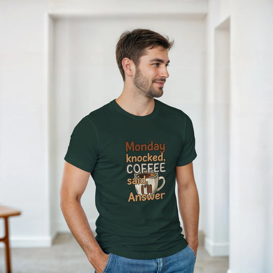 Monday Knocked, Coffee Said I'll Answer on a Heavyweight Humor & Caffeine T on a Shirt
