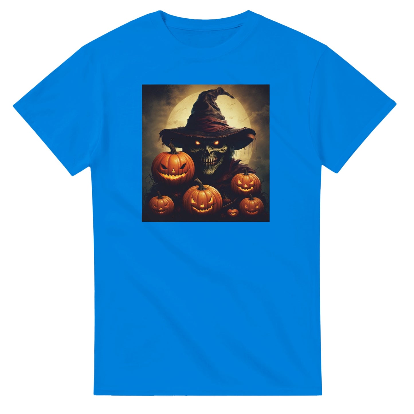 Spooky Skull Wizard & Jack-o'-Lanterns on a Heavyweight T-shirt