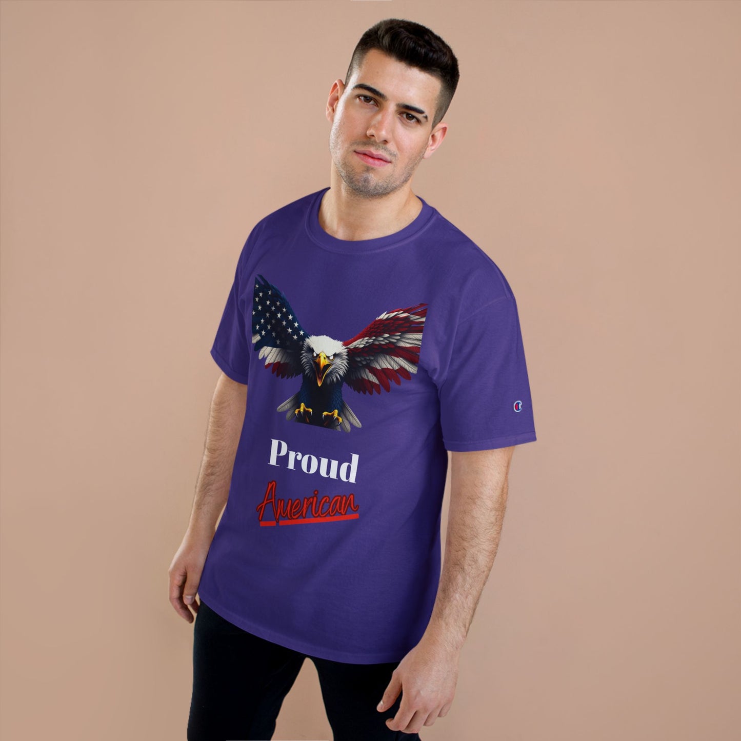 Proud American Patriotic Eagle on a Champion T-shirt