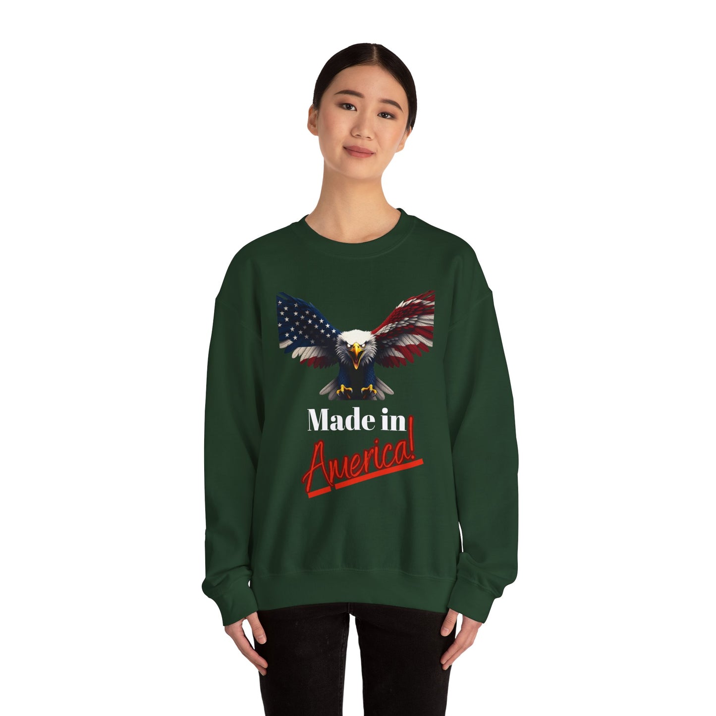 Made In America Patriotic Eagle text on a Crewneck Sweatshirt