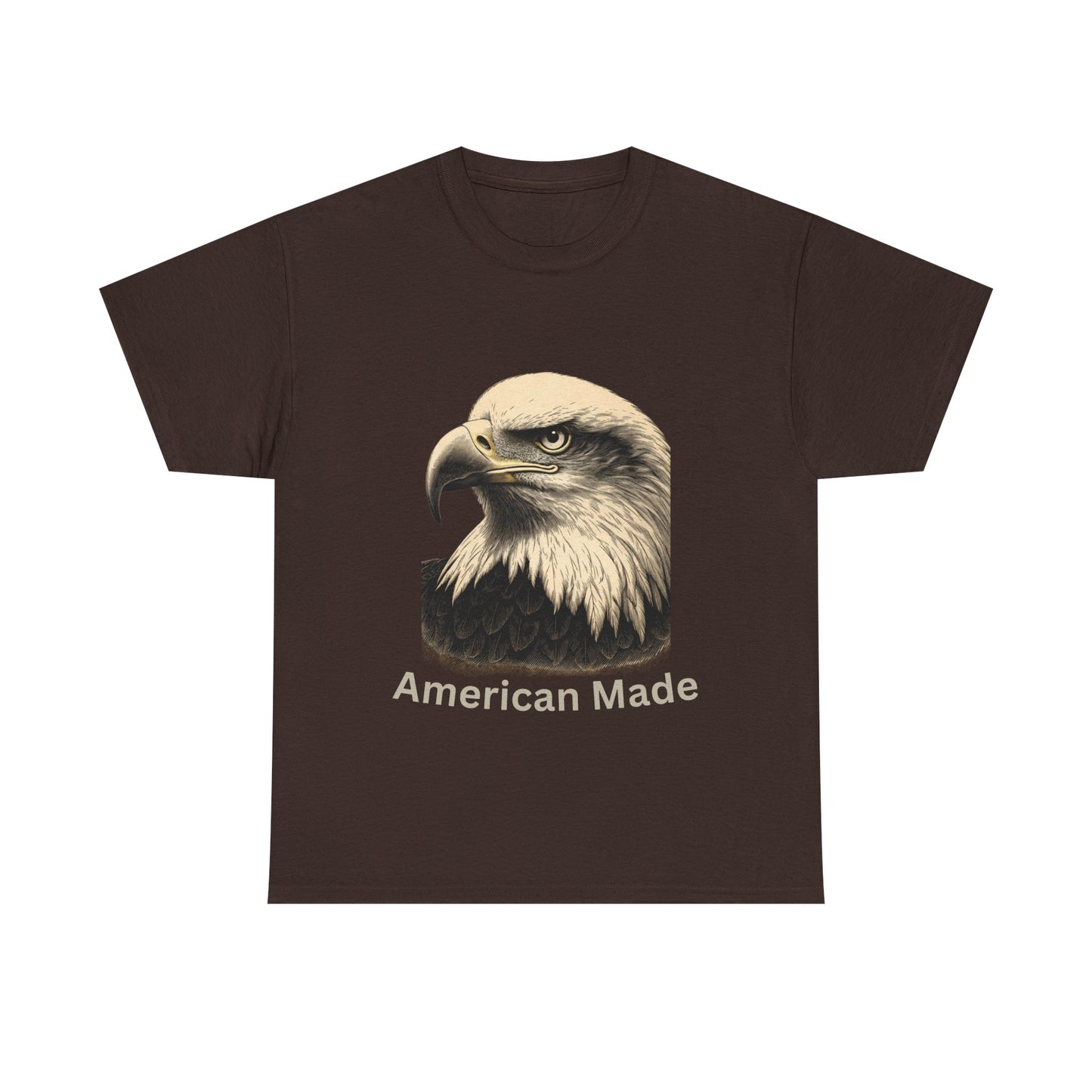 Engraved Eagle - American Made - text on the bottom of a Heavyweight T-shirt