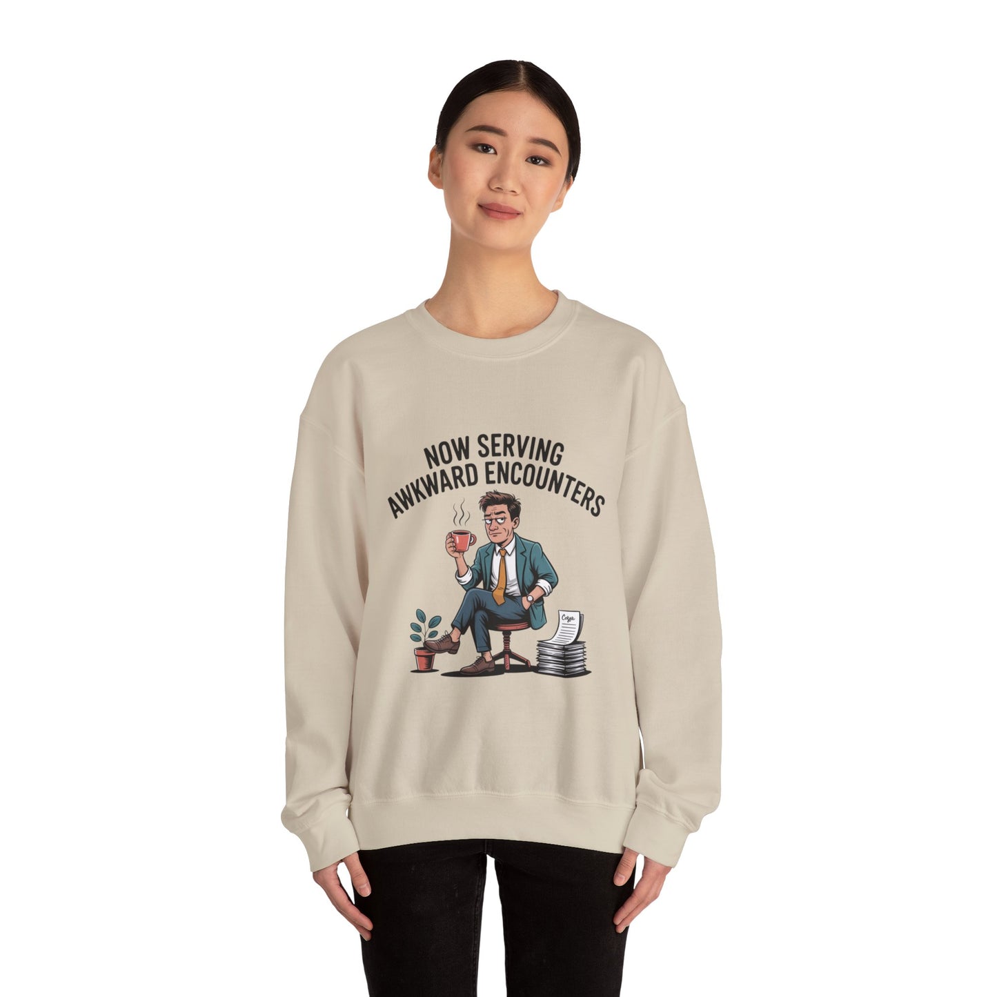 Now Serving Awkward Moments on a Crewneck Sweatshirt
