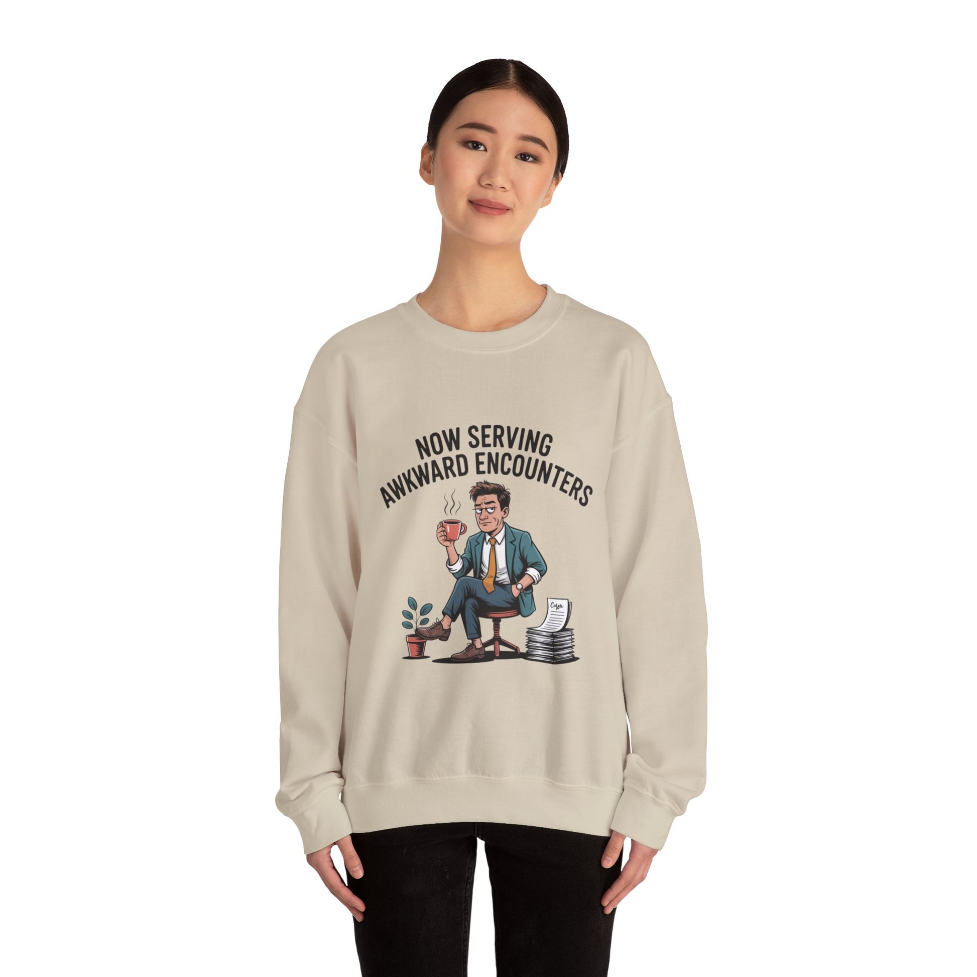 Now Serving Awkward Moments on a Crewneck Sweatshirt