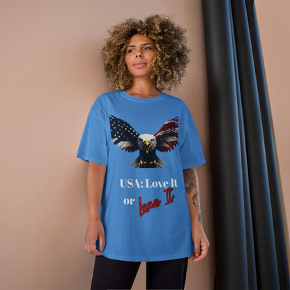 USA Love It Or Leave It Patriotic Eagle on a Champion T-shirt