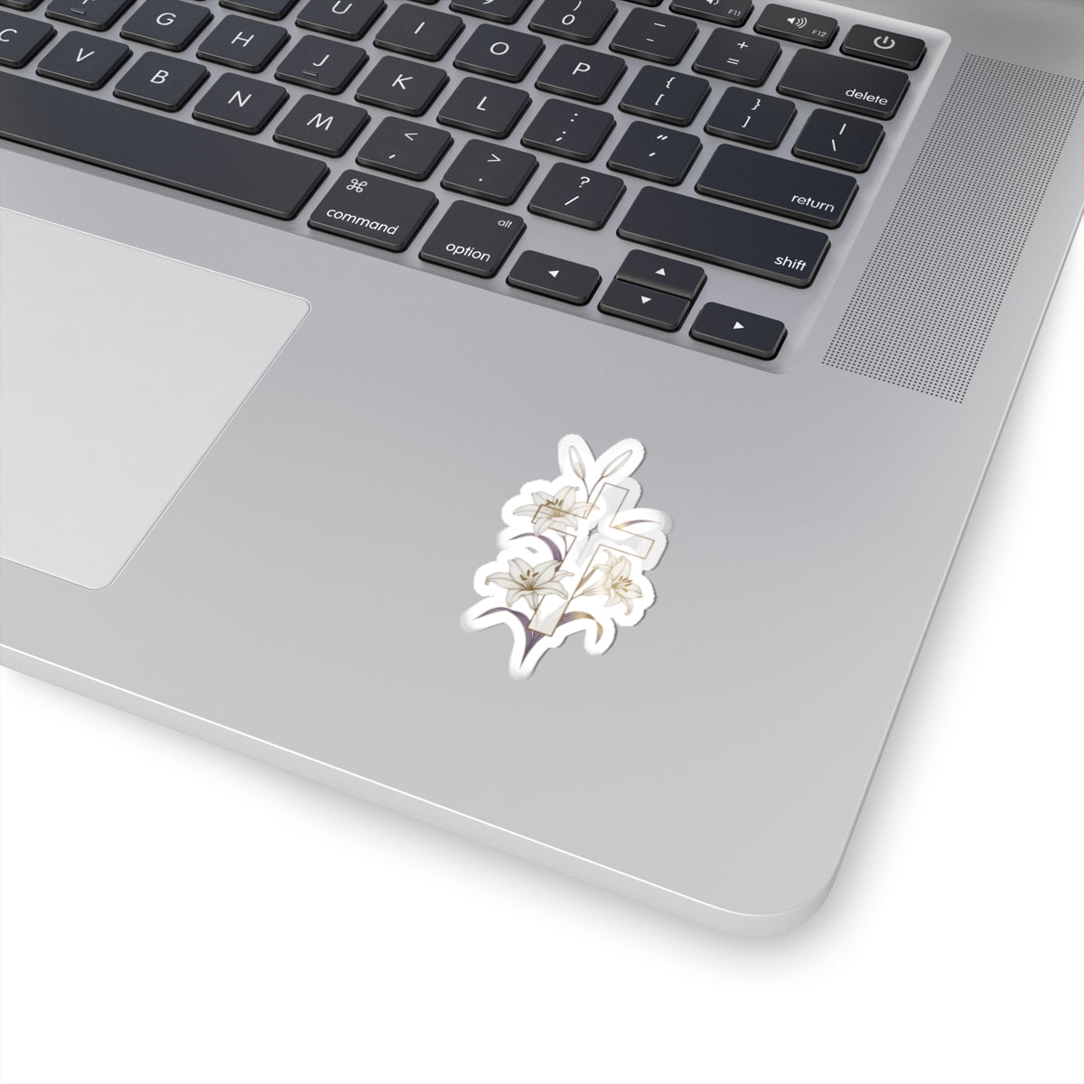 Elegant White Lily Cross Religious Sticker product type