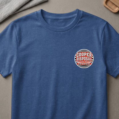 Blue t-shirt with Cooper Disposal recycling logo on left chest.