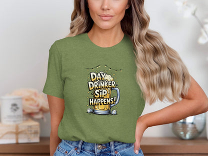 Day Drinker Sip Happens T-Shirt Graphic Tee Top
