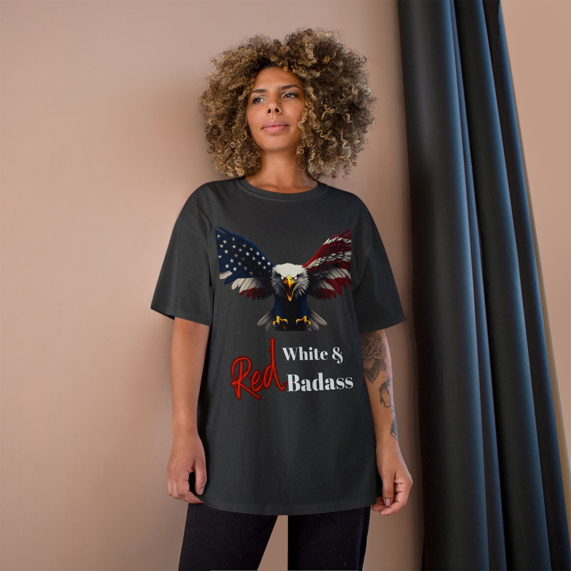 Red White & Badass Patriotic Eagle on a Champion T-shirt