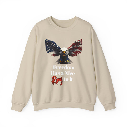 Freedom Has A Nice Ring To It Patriotic Eagle text on a Crewneck Sweatshirt