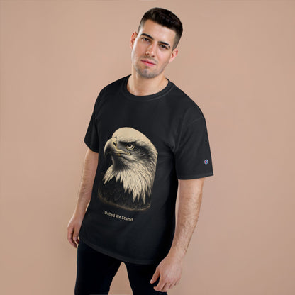 Engraved Eagle - United We Stand - text on the muted of a Champion Tee
