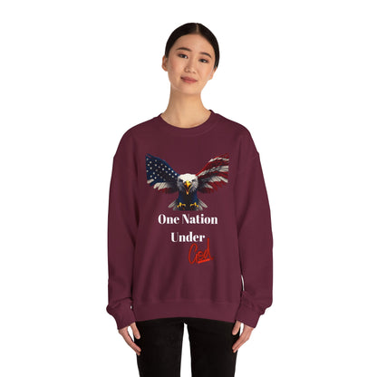 One Nation Under God Patriotic Eagle text on a Crewneck Sweatshirt