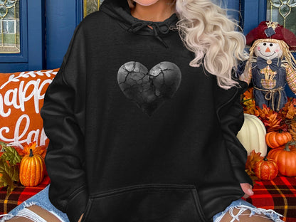 Cracked Heart Design Black Hoodie Perfect for Fall
