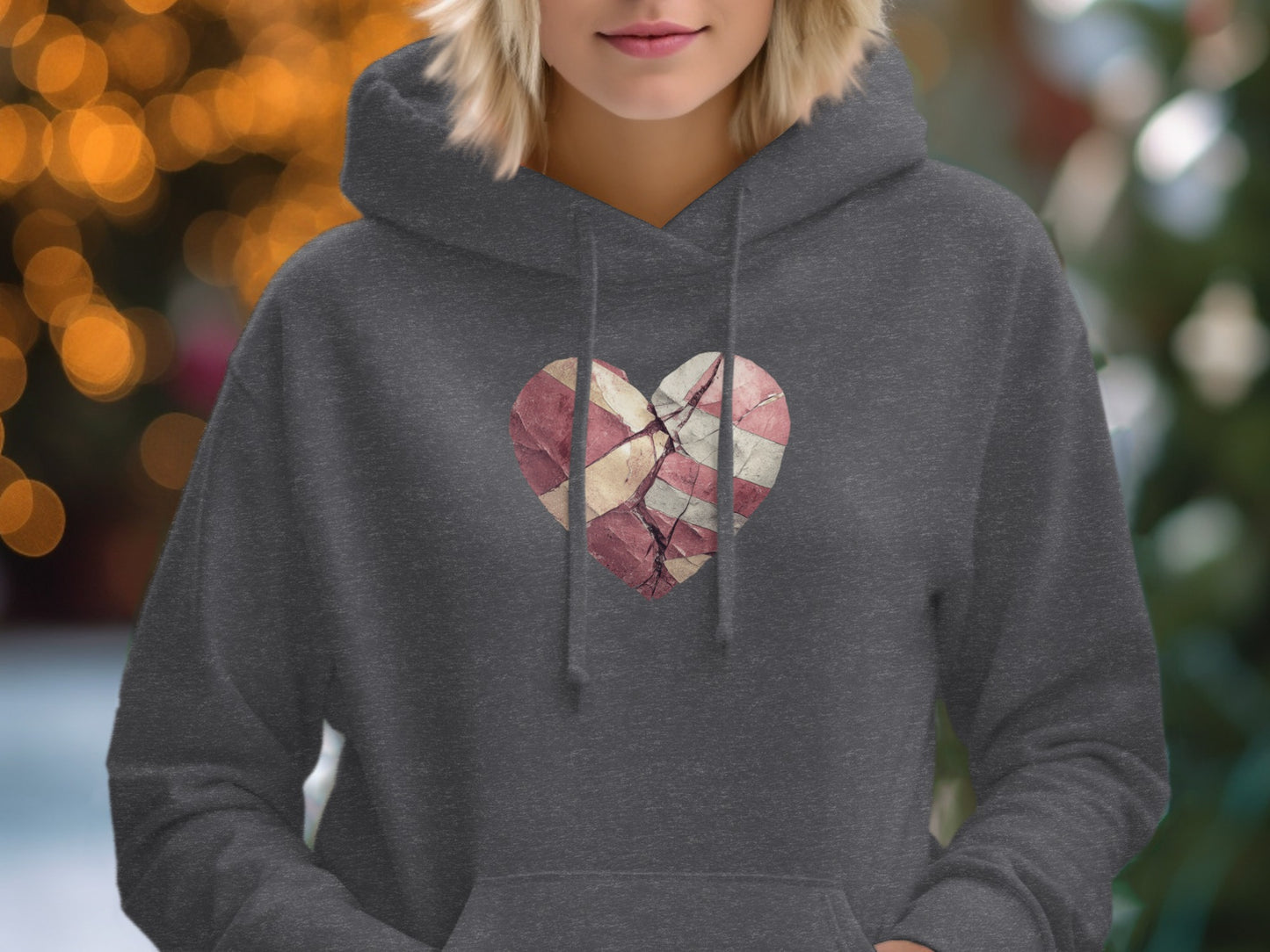 Broken Heart Design Gray Hoodie Sweatshirt Apparel