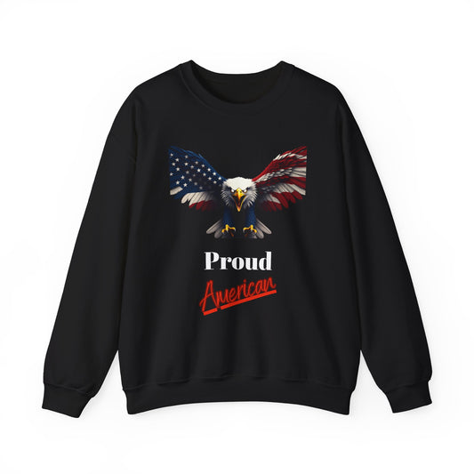 Proud American Patriotic Eagle text on a Crewneck Sweatshirt