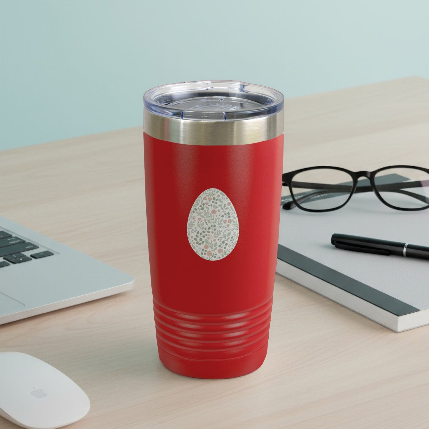 Red Insulated Tumbler with Egg-Shaped Pattern Design