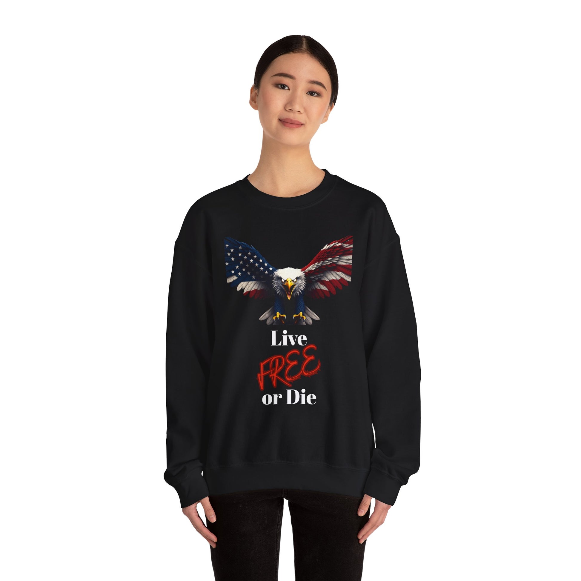 Live Free Or Die Patriotic Eagle text on a Crewneck Sweatshirt