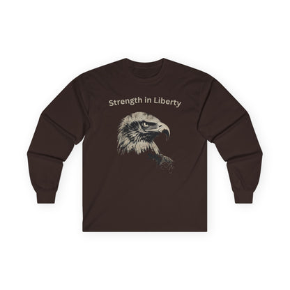 Strength in Liberty text on a Long-Sleeve Tee