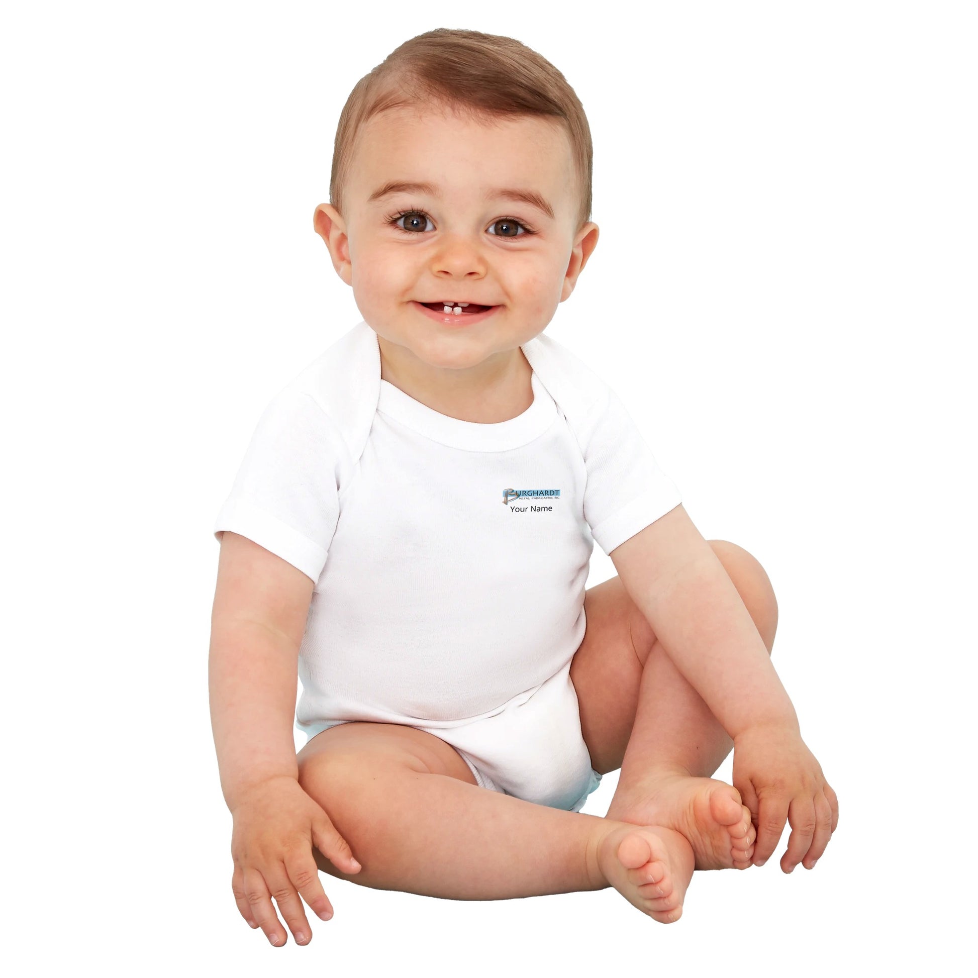 Burghardt Metal Fabricating, Inc., logo on a Organic Baby Short Sleeve Bodysuit