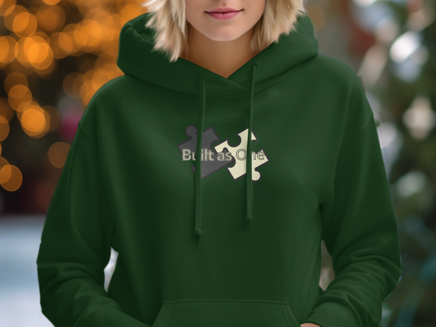 Built as One Puzzle Design Green Hoodie Product
