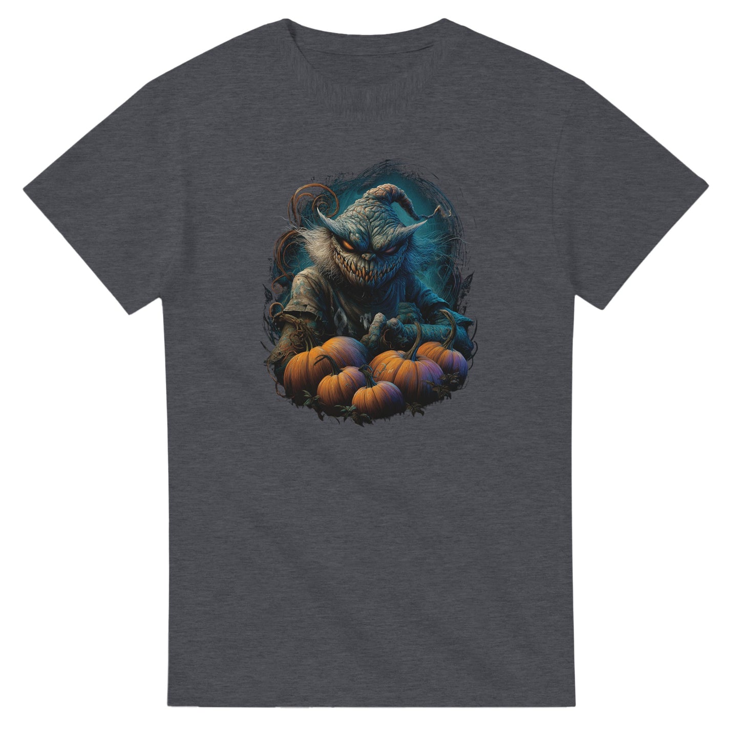 Spooky Scarecrow & Pumpkins on a Heavyweight T-shirt
