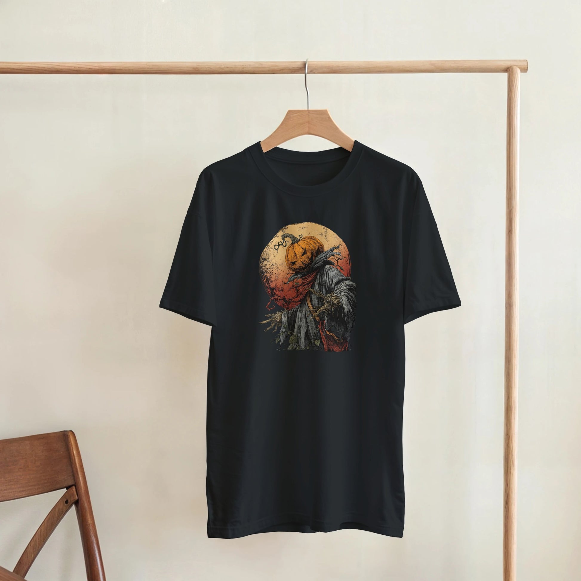 Spooky Pumpkin Scarecrow on a Heavyweight T-shirt