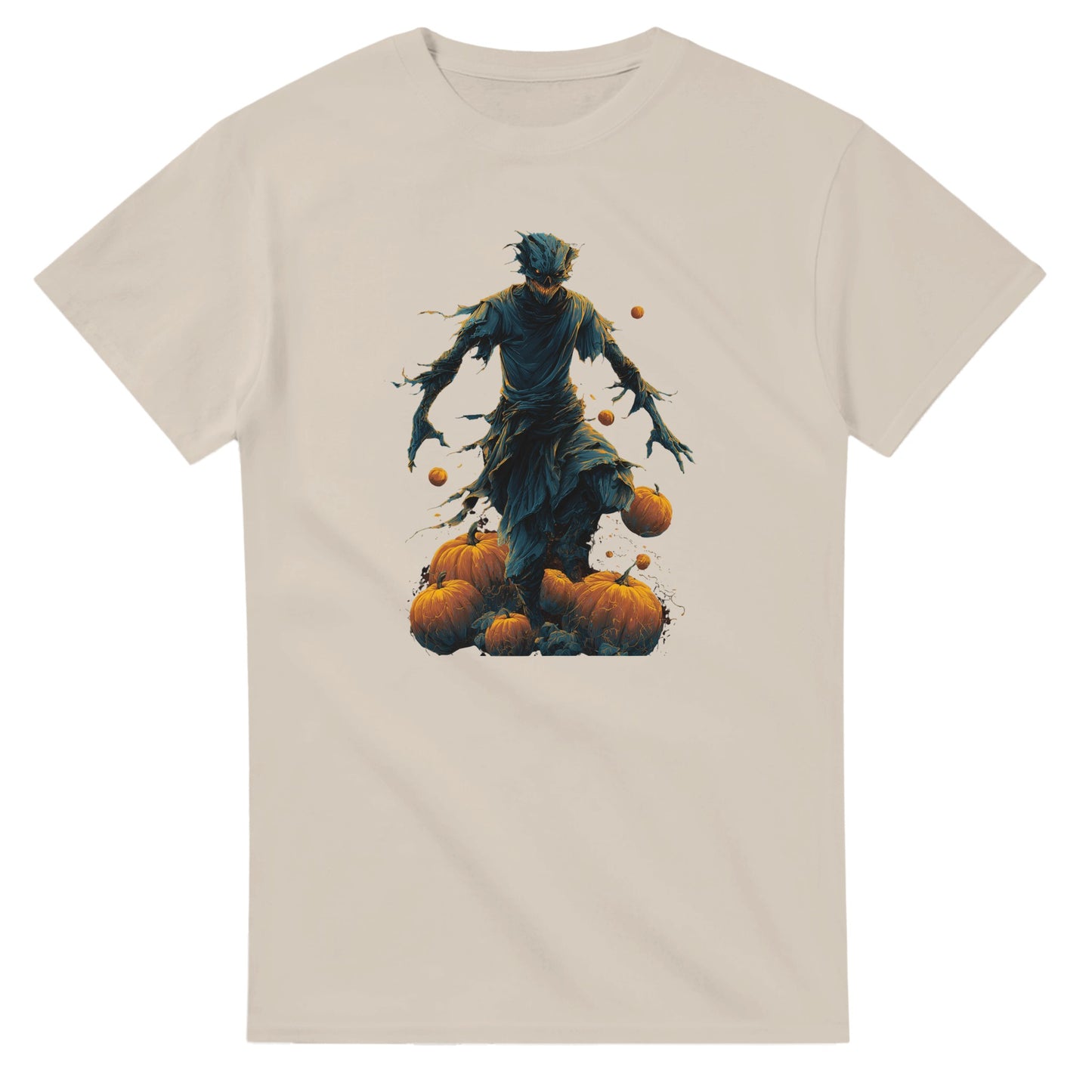 Haunting Harvest Scarecrow on a Heavyweight T-shirt