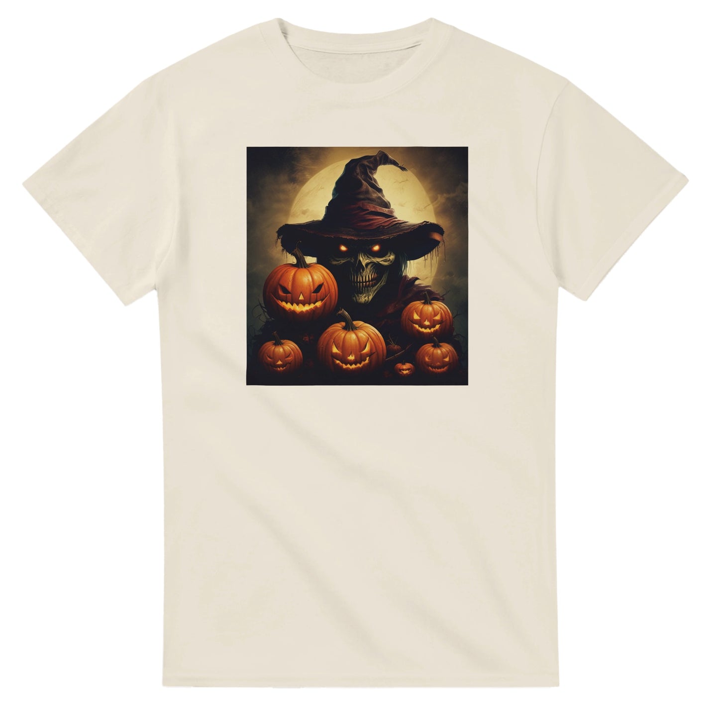 Spooky Skull Wizard & Jack-o'-Lanterns on a Heavyweight T-shirt