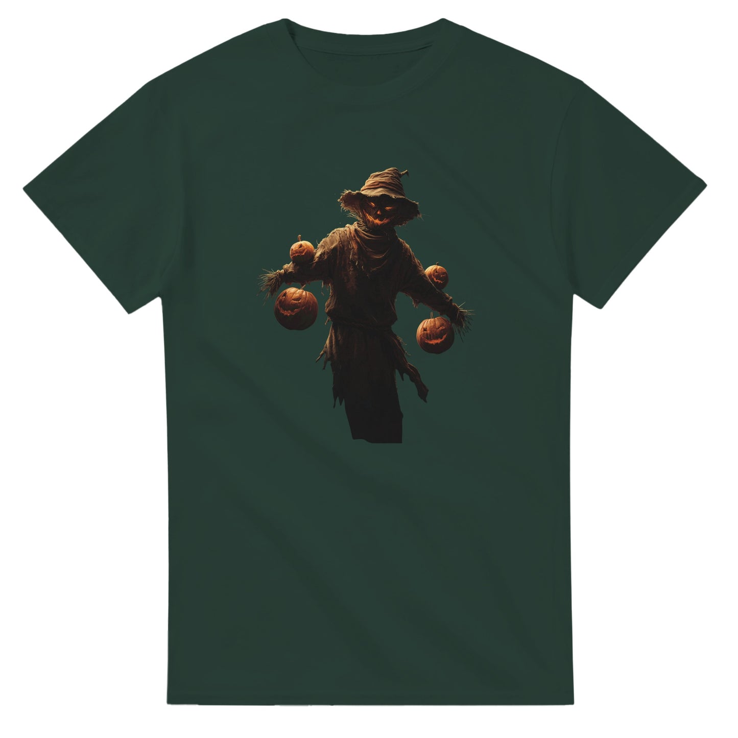 Haunted Scarecrow with Jack-o'-Lanterns on a Heavyweight T-shirt