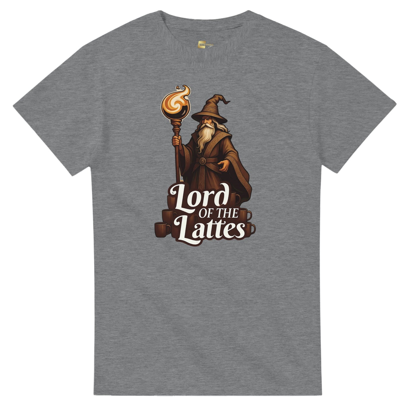 Lord of the Lattes graphic design on a Heavyweight T-shirt