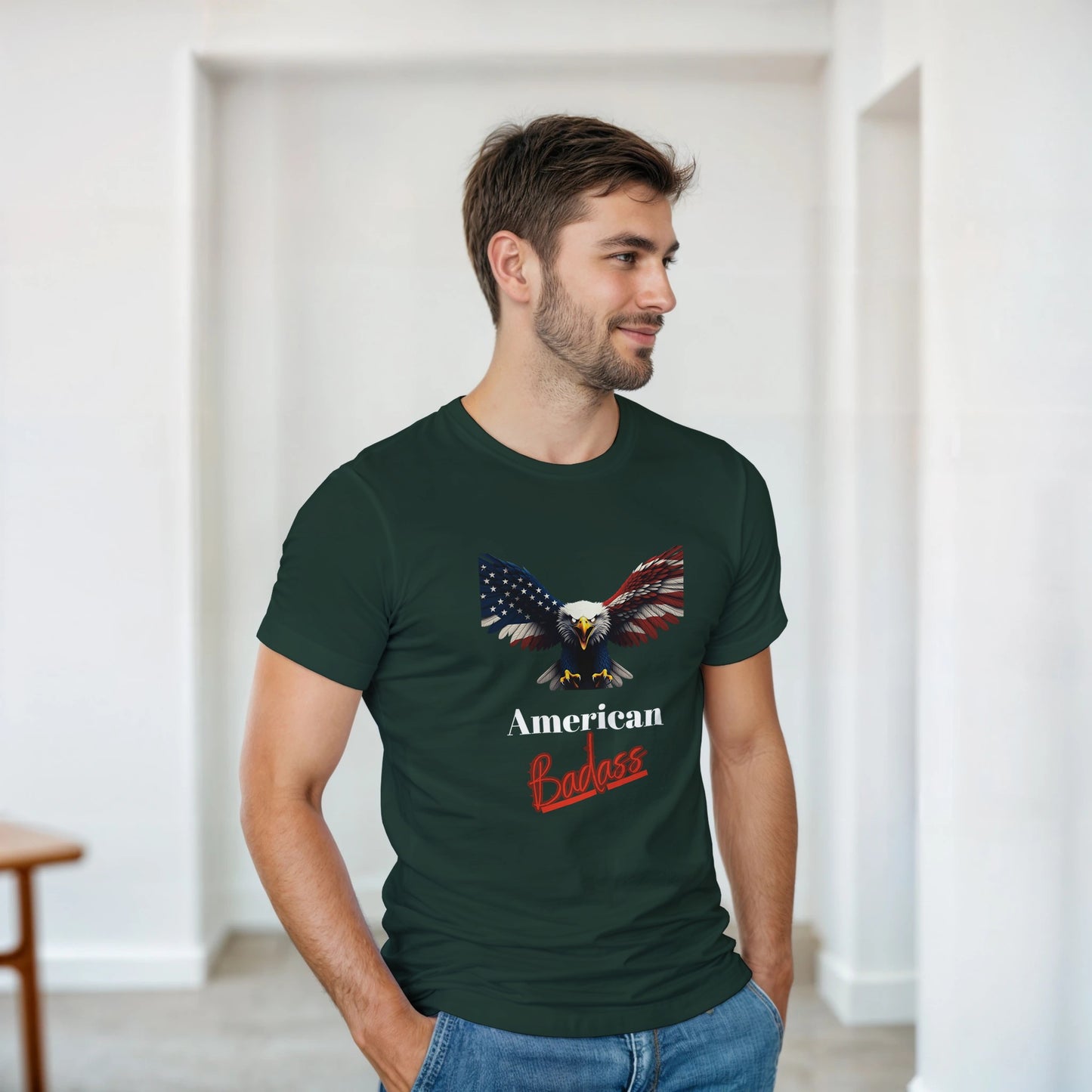 American Badass Patriotic Eagle on a Heavyweight T-shirt