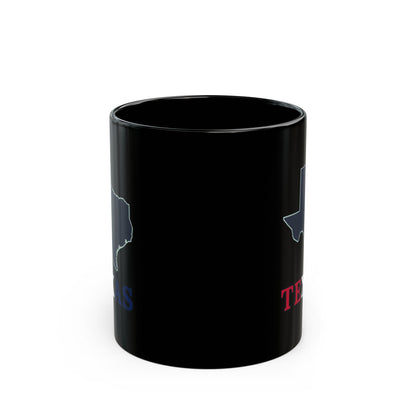 Black mug with Texas Lone Star State graphic and lettering.