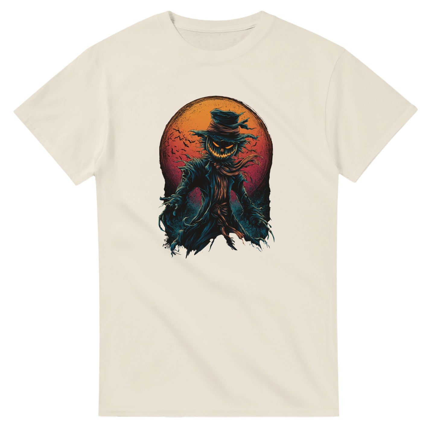 Scarecrow with Full Moon & Bats on a Heavyweight T-shirt