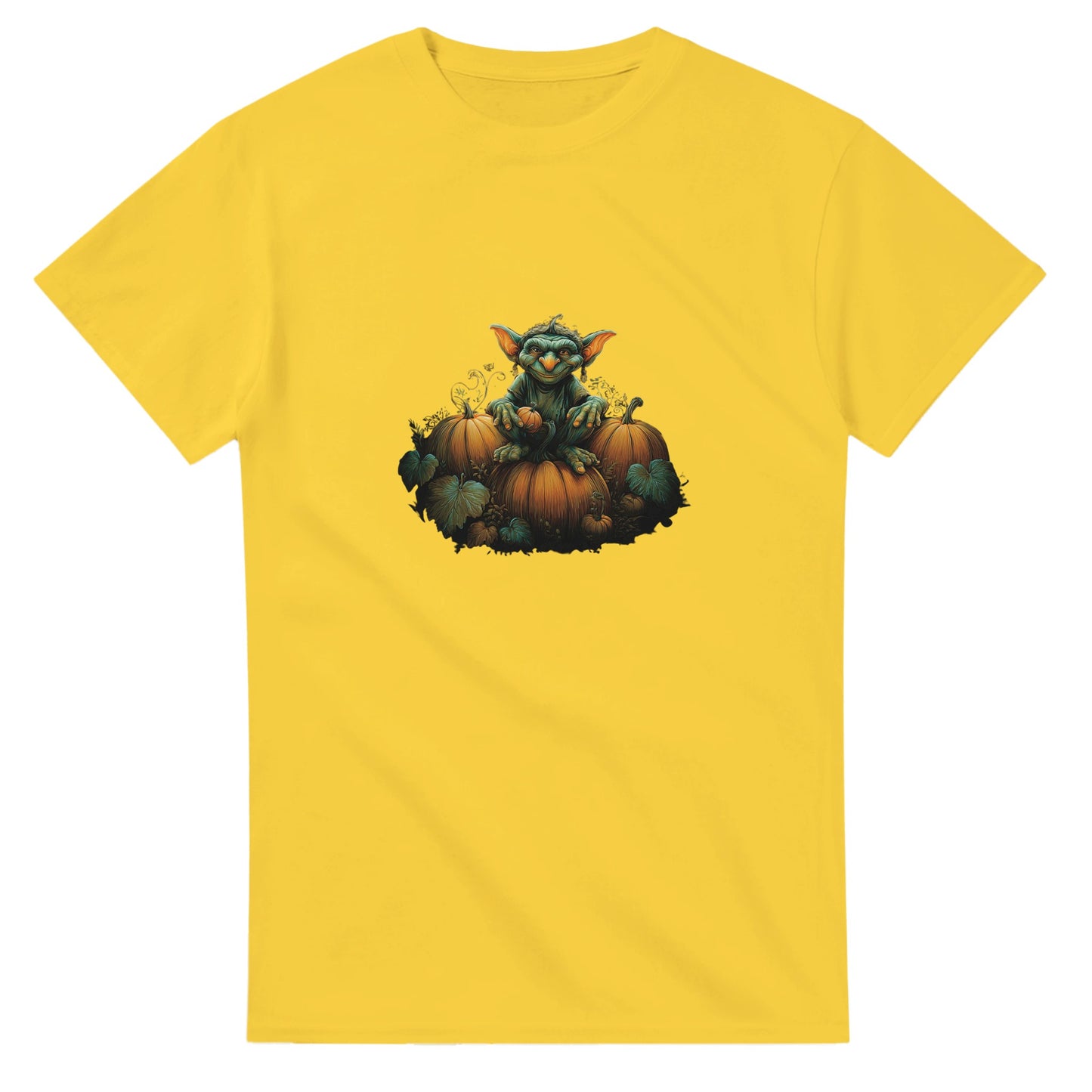 Autumn Goblin & Pumpkins on a Heavyweight T-shirt