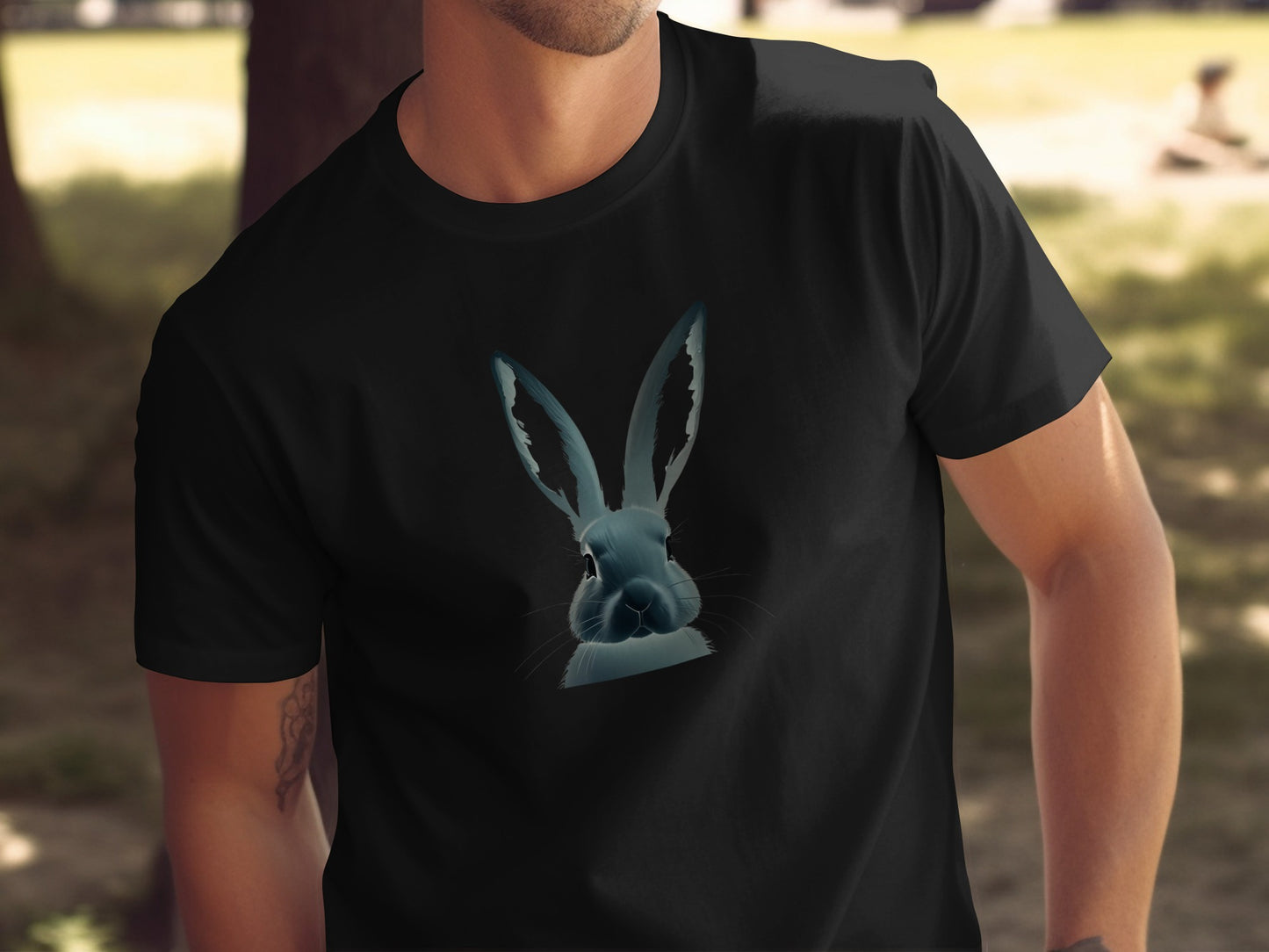 Enchanting Blue Rabbit Face Print Black Tee Shirt product type