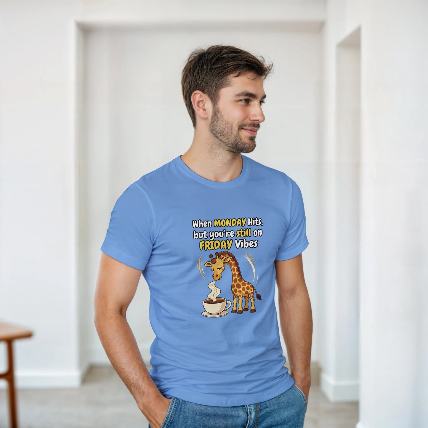 When MONDAY Hits, But You're Still On FRIDAY Vibes Giraffe on a Heavyweight T on a shirt
